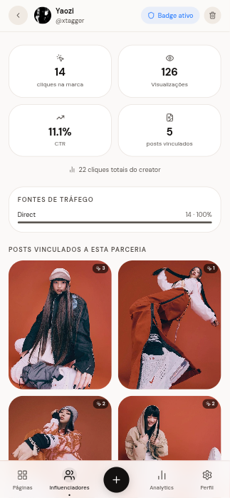 Dashboard de parceria com marca