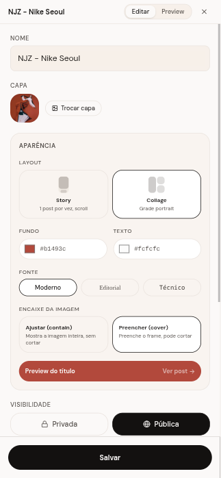 Configurações de coleção