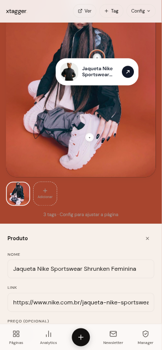 Tag de produto aberta